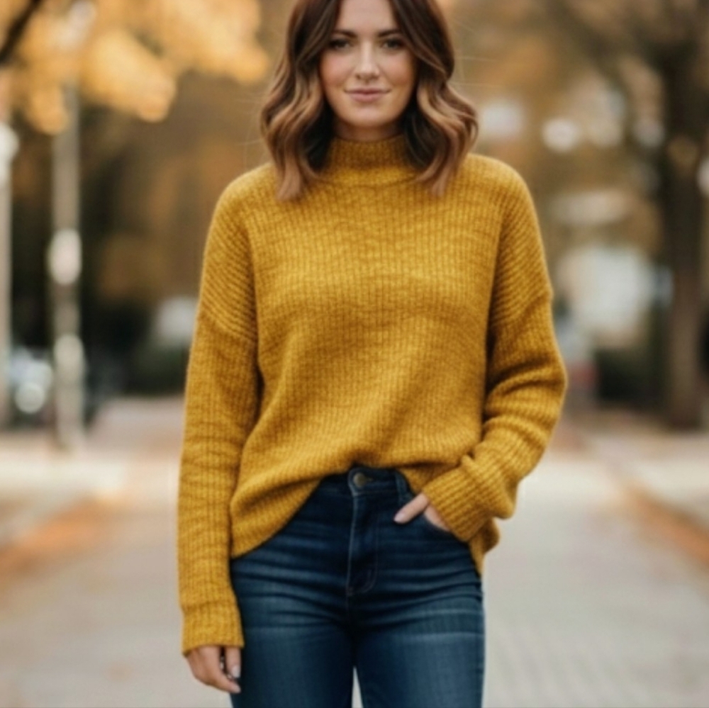 Evereve Mustard Yellow Turtleneck Sweater